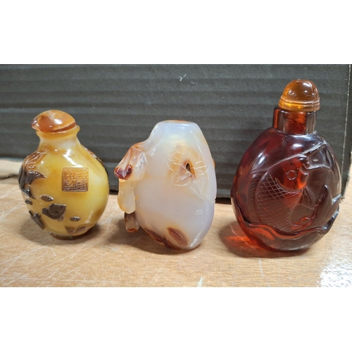 366 - Three decorated Oriental glass snuff bottles (3)