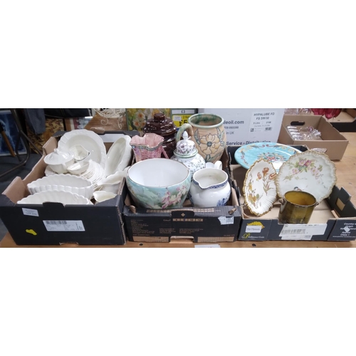 296 - Large quantity of ceramics to include creamware, royal worcester plates and decorative jugs