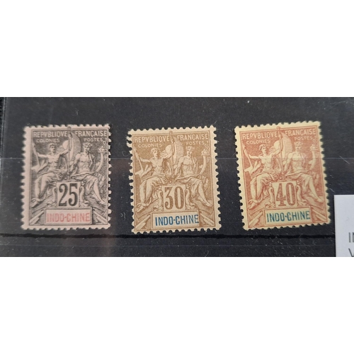 128 - Three Indo-China 1892-96 25c, 30c and 40c all mounted mint (SG 13-15) together with an antique Spani... 