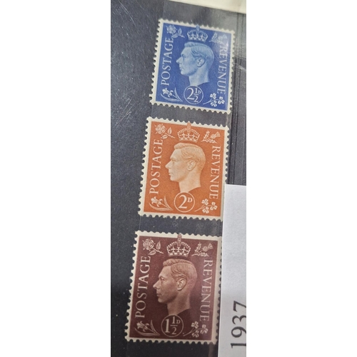 139 - GB KGVI 1937-1939 Harrison engravings 1/2d green, 1d red, 2d dark orange & 2 1/2d blue - all with ly... 