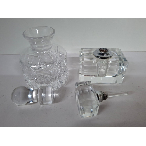 68 - Fine quality, Art Deco cut glass perfume bottle together with a smaller cut-glass example (2)