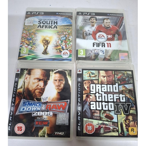 75 - Four Playstation 3 games, GTA 4, FIFA 11, Smack Down V Raw 2009 and FIFA 2010 world cup South Africa... 