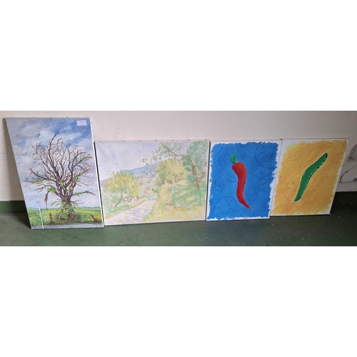 12 - Four unframed oil on canvas paintings (4)