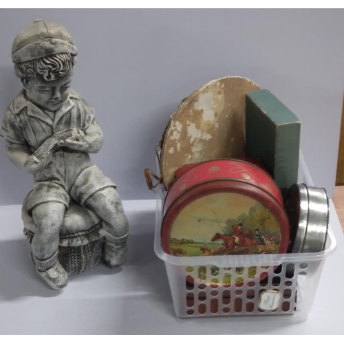 207 - Quantity of collectables to include a statue of a boy and old tins etc (Qty)