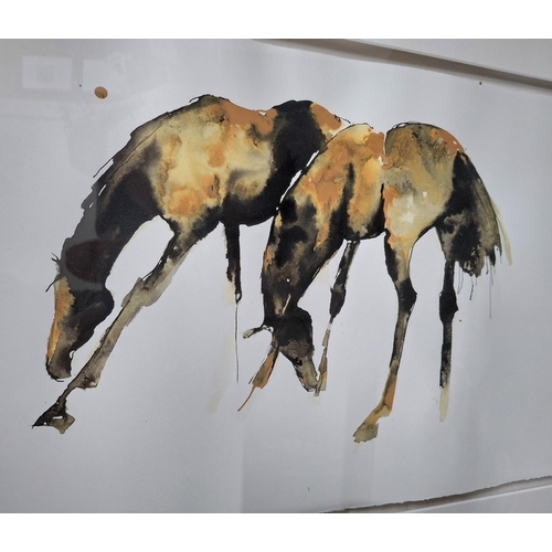 57 - Debi O’Hehir (1962-2015 Ireland) ink and watercolour on paper depicting 2 horses, signed in pencil, ... 