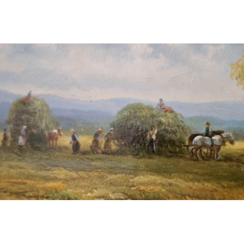 70 - Fine quality modern oil on board, harvesting scene signed R STEEN in wide gilt frame