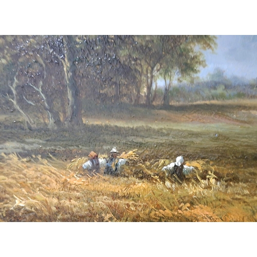 70 - Fine quality modern oil on board, harvesting scene signed R STEEN in wide gilt frame