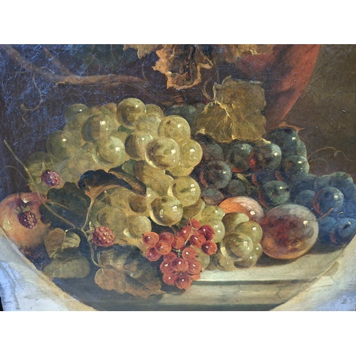 32 - Circle of George CLARE (1830-1900), indistinctly signed, late Victorian still-life oil of fruit in f... 