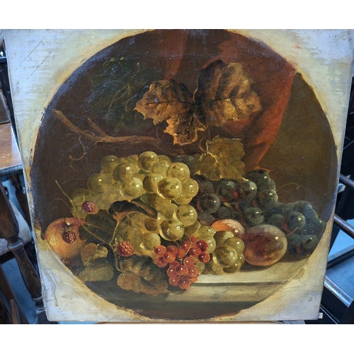 32 - Circle of George CLARE (1830-1900), indistinctly signed, late Victorian still-life oil of fruit in f... 