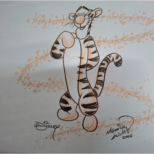 67 - Monica Rose Willis (official Disney artist) 2008 pencil and orange crayon drawing of Tigger on embos... 