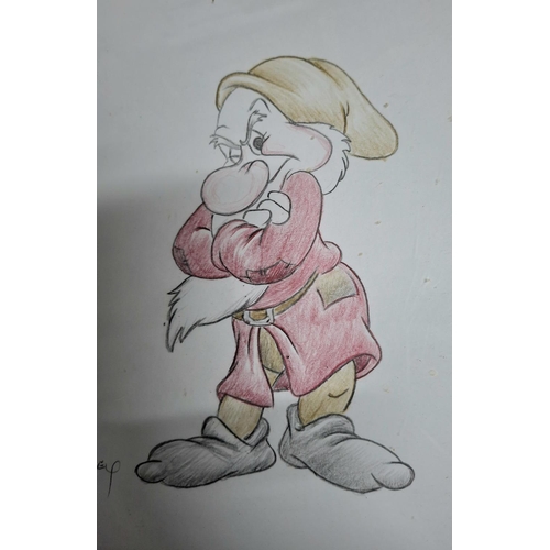 68 - Paul Banwer (official Disney artist) 2016 pencil and crayon drawing of Grumpy on embossed official D... 