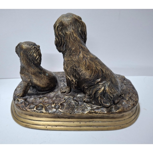 26 - Small, good quality modern cast bronze depicting a Spaniel & her pup after Pierre Jules Mene,

The b... 