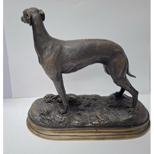 28 - Fine quality, small, modern cast bronze of a Greyhound type dog after Pierre Jules Mene,

The bronze... 