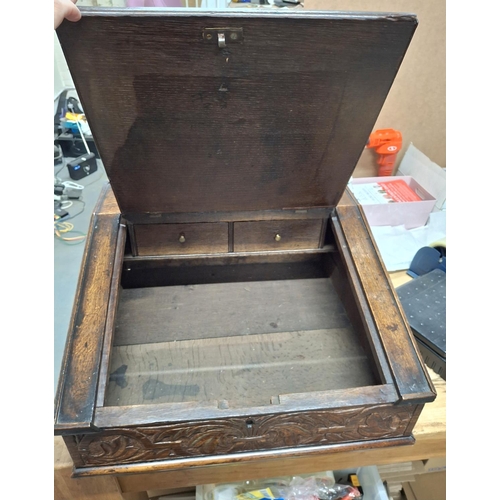 75 - 18thC carved Oak bible box with 2 internal drawers