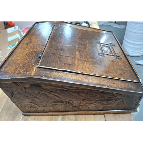 75 - 18thC carved Oak bible box with 2 internal drawers