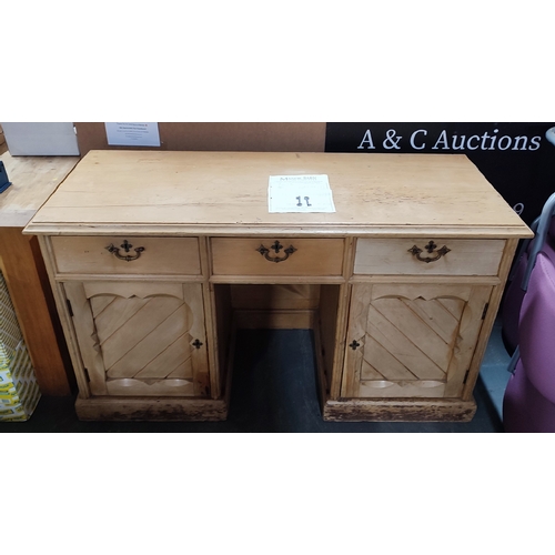 78 - A beautiful Antique white Pine dual-pedestal desk with three drawers above two doors complete with t... 