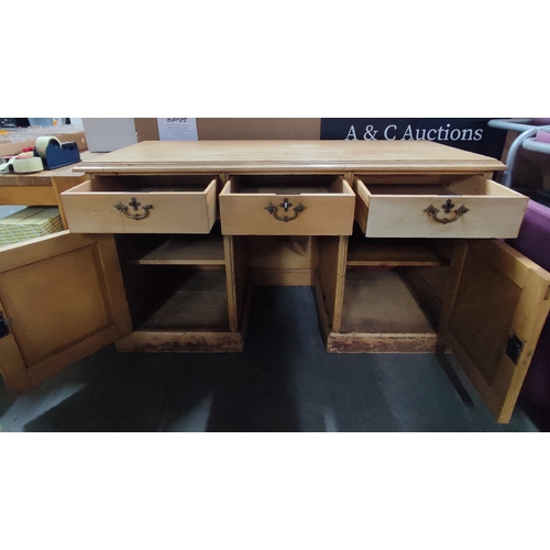 78 - A beautiful Antique white Pine dual-pedestal desk with three drawers above two doors complete with t... 