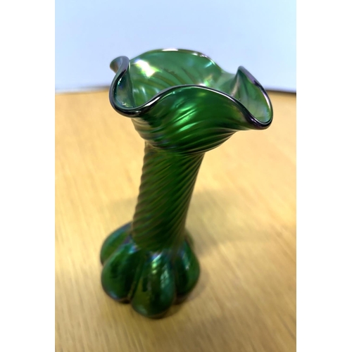 22 - Kralik Loetz style Iridescent Flower Bud Green Glass Vase c.1900,

14cm tall