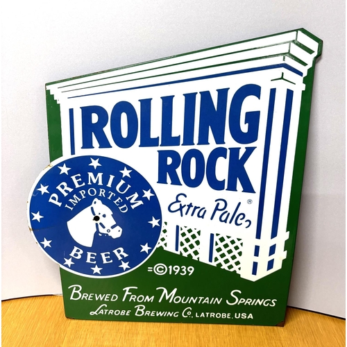 114 - Rolling Rock, USA beer enamel advertising sign