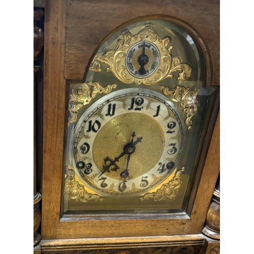 116 - Fine quality, large, late Victorian, hardwood cased mantle clock with domed top with an enamel and o... 