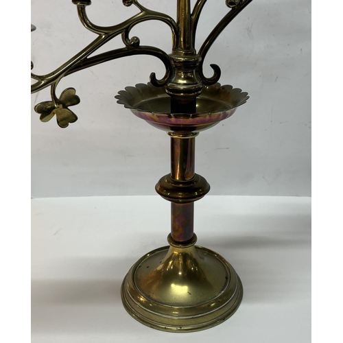 194 - Pair of large 5-arm brass church candle holders