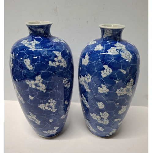 202 - Pair of unmarked Chinese vases in blue & white with Prunus pattern (2),

Both vases are approx 25cm ... 