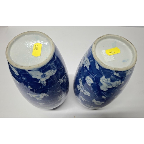 202 - Pair of unmarked Chinese vases in blue & white with Prunus pattern (2),

Both vases are approx 25cm ... 