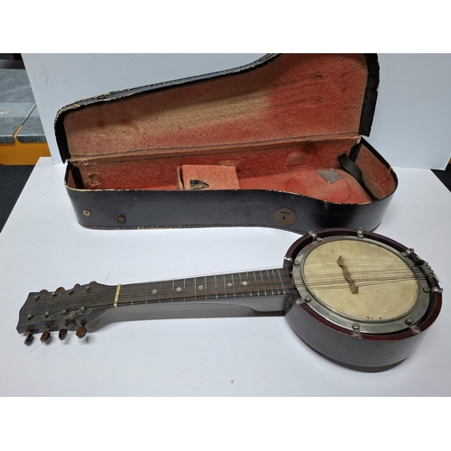 203 - Early/mid 20thC Reliance 8-string banjolele in original carry case