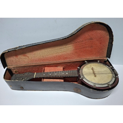 203 - Early/mid 20thC Reliance 8-string banjolele in original carry case