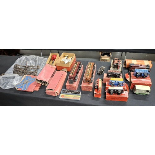 209 - Large quantity of mid 20thC Hornby 0 gauge items including a complete track, M3 tank locomotive with... 