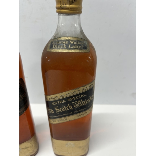 147 - Two slightly different 1960s/70s bottles of Johnnie Walker black label Scotch whiskey (2),

Both 26 ... 