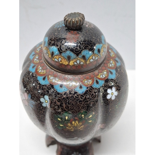 204 - Japanese Meiji period lobed cloisonné lidded vase,

11cm