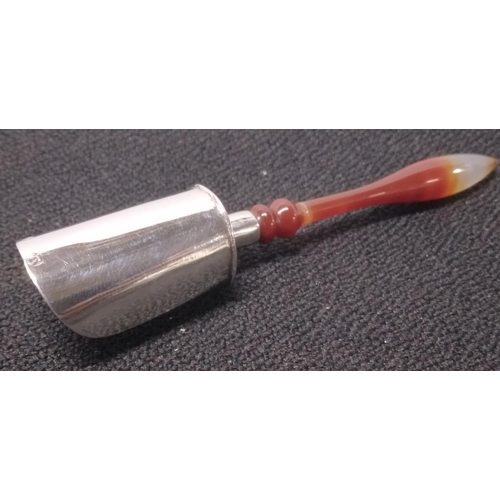 10 - Georgian 1815 Sheffield silver sugar shovel with red agate handle