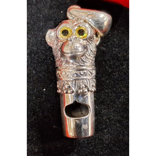 13 - Charming 925 sterling silver whistle in the form of a Monkies head complete with glass eyes