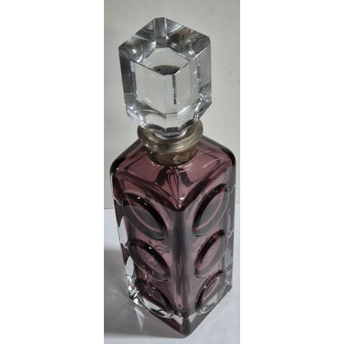 24 - Unusual 1960s/70s retro cranberry glass decanter with silver coller