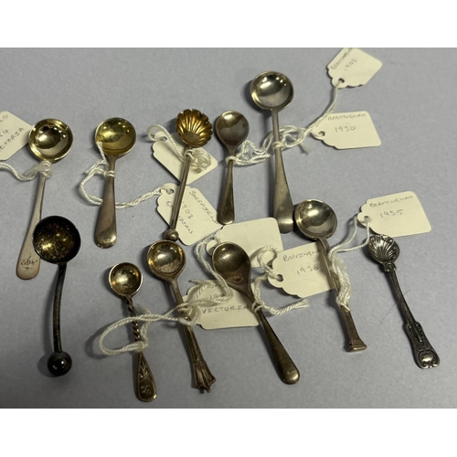 31 - collection of 11 small hallmarked antique silver spoons including snuff spoons including Victorian e... 