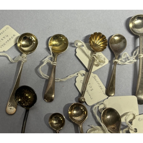 31 - collection of 11 small hallmarked antique silver spoons including snuff spoons including Victorian e... 