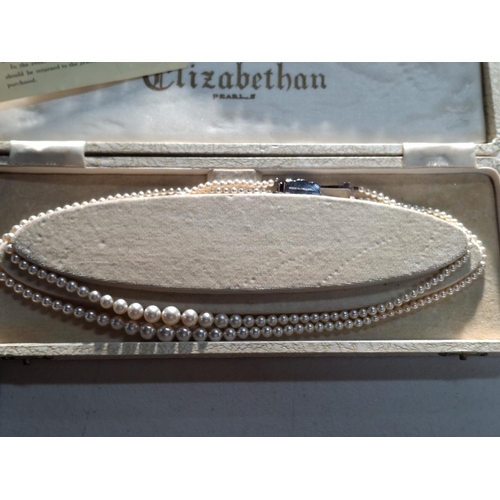 62 - Two cased sets of pearls and a boxed antique unmarked ring with seed pearls (3)