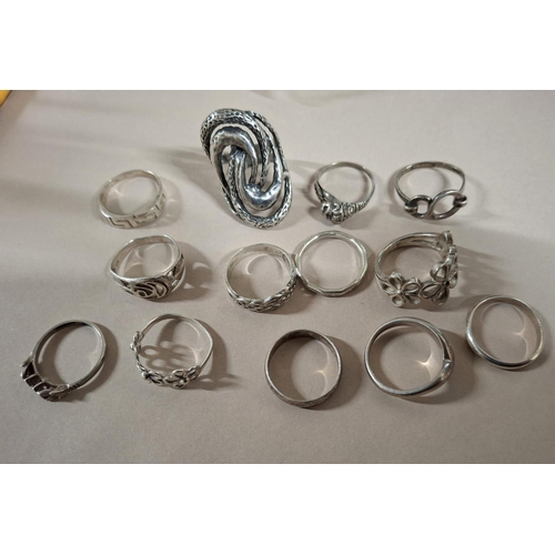 44 - Collection of 13 silver rings, the vast majority stamped 925 or silver etc (13),

41.5 grams