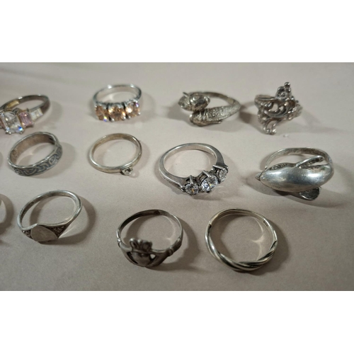 47 - Collection of 15 silver rings, the vast majority stamped 925 or silver etc (15),

48 grams