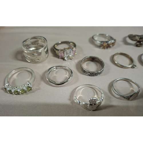 47 - Collection of 15 silver rings, the vast majority stamped 925 or silver etc (15),

48 grams