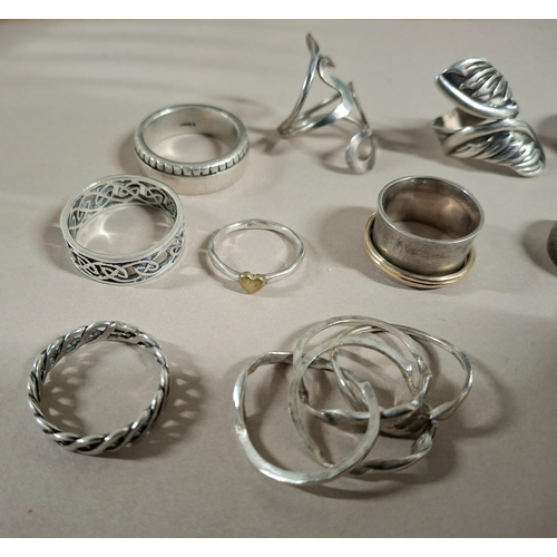 49 - Collection of 13 silver rings, the vast majority stamped 925 or silver etc (13),

63.5 grams