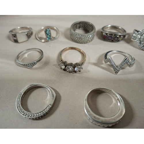 50 - Collection of 15 silver rings, the vast majority stamped 925 or silver etc (15),

60 grams