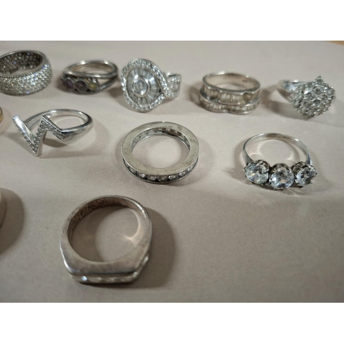 50 - Collection of 15 silver rings, the vast majority stamped 925 or silver etc (15),

60 grams