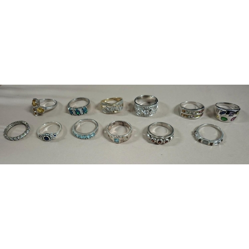 52 - Collection of 12 silver rings, the vast majority stamped 925 or silver etc (12),

54 grams