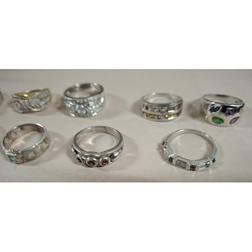 52 - Collection of 12 silver rings, the vast majority stamped 925 or silver etc (12),

54 grams