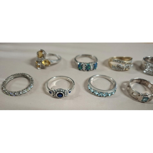 52 - Collection of 12 silver rings, the vast majority stamped 925 or silver etc (12),

54 grams