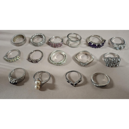 53 - Collection of 15 silver rings, the vast majority stamped 925 or silver etc (15),

54 grams