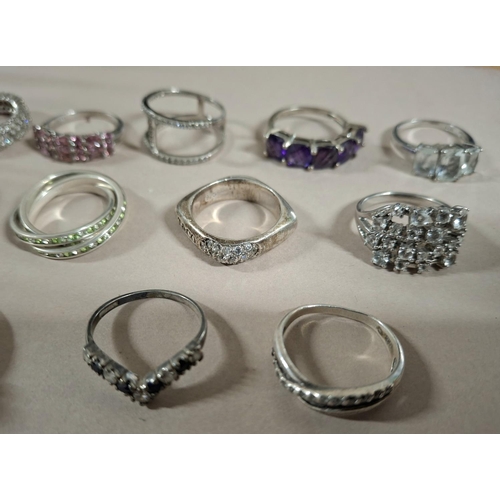 53 - Collection of 15 silver rings, the vast majority stamped 925 or silver etc (15),

54 grams