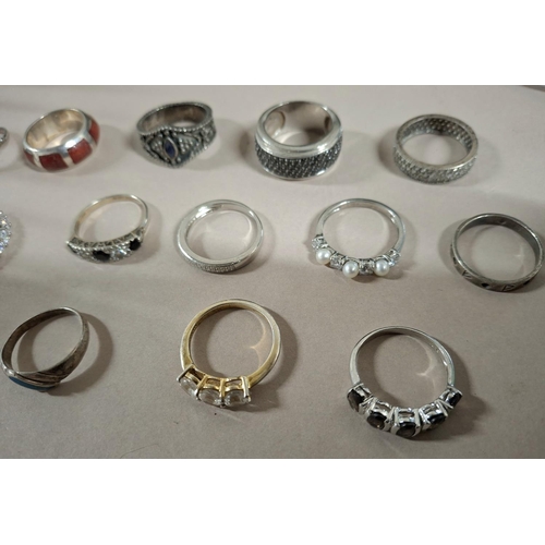 54 - Collection of 16 silver rings, the vast majority stamped 925 or silver etc (16),

57 grams